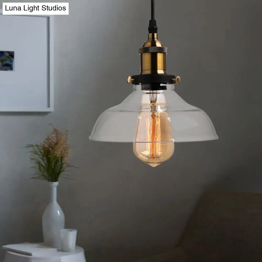 Industrial Barn Pendant Light 1-Light 8/10/12 Wide Clear Prismatic Glass Hanging Lamp / 10