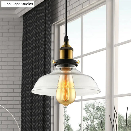 Industrial Barn Pendant Light 1-Light 8/10/12 Wide Clear Prismatic Glass Hanging Lamp