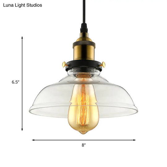 Industrial Barn Pendant Light 1-Light 8/10/12 Wide Clear Prismatic Glass Hanging Lamp