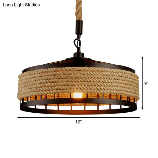 Barn Roped Cage Pendant Light - Lodge Sushi House Brown 12/16/19.5 Width 1 Bulb