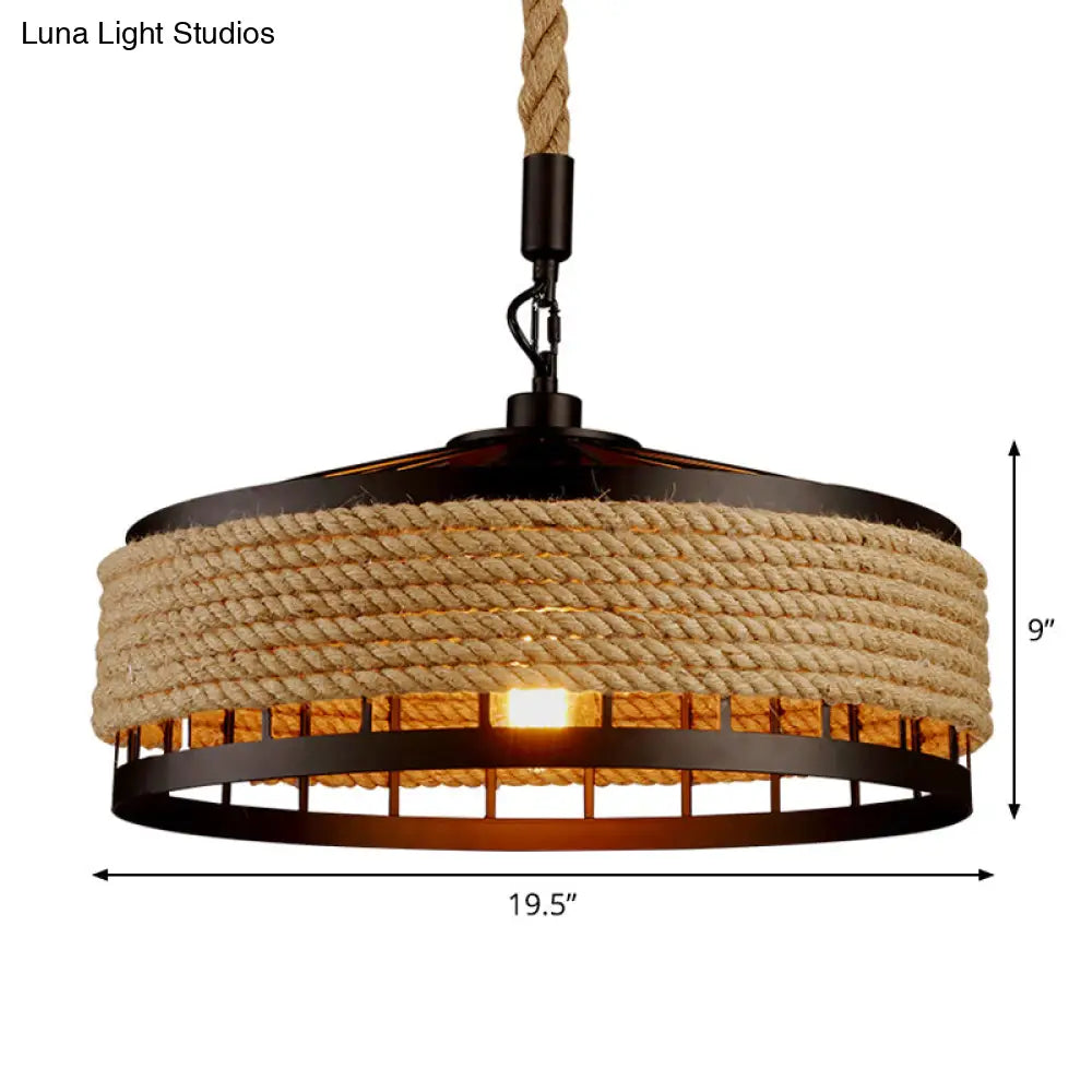 Barn Roped Cage Pendant Light - Lodge Sushi House Brown 12/16/19.5 Width 1 Bulb