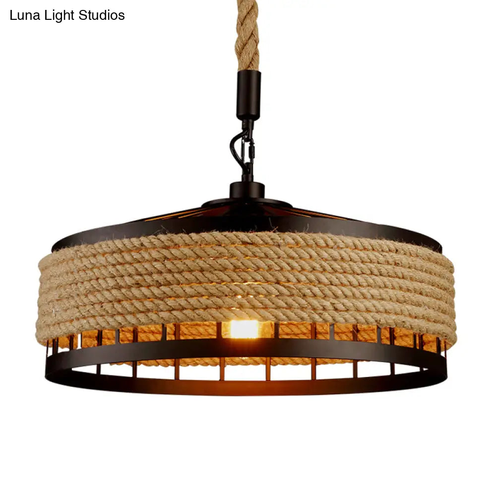 Barn Roped Cage Pendant Light - Lodge Sushi House Brown 12/16/19.5 Width 1 Bulb