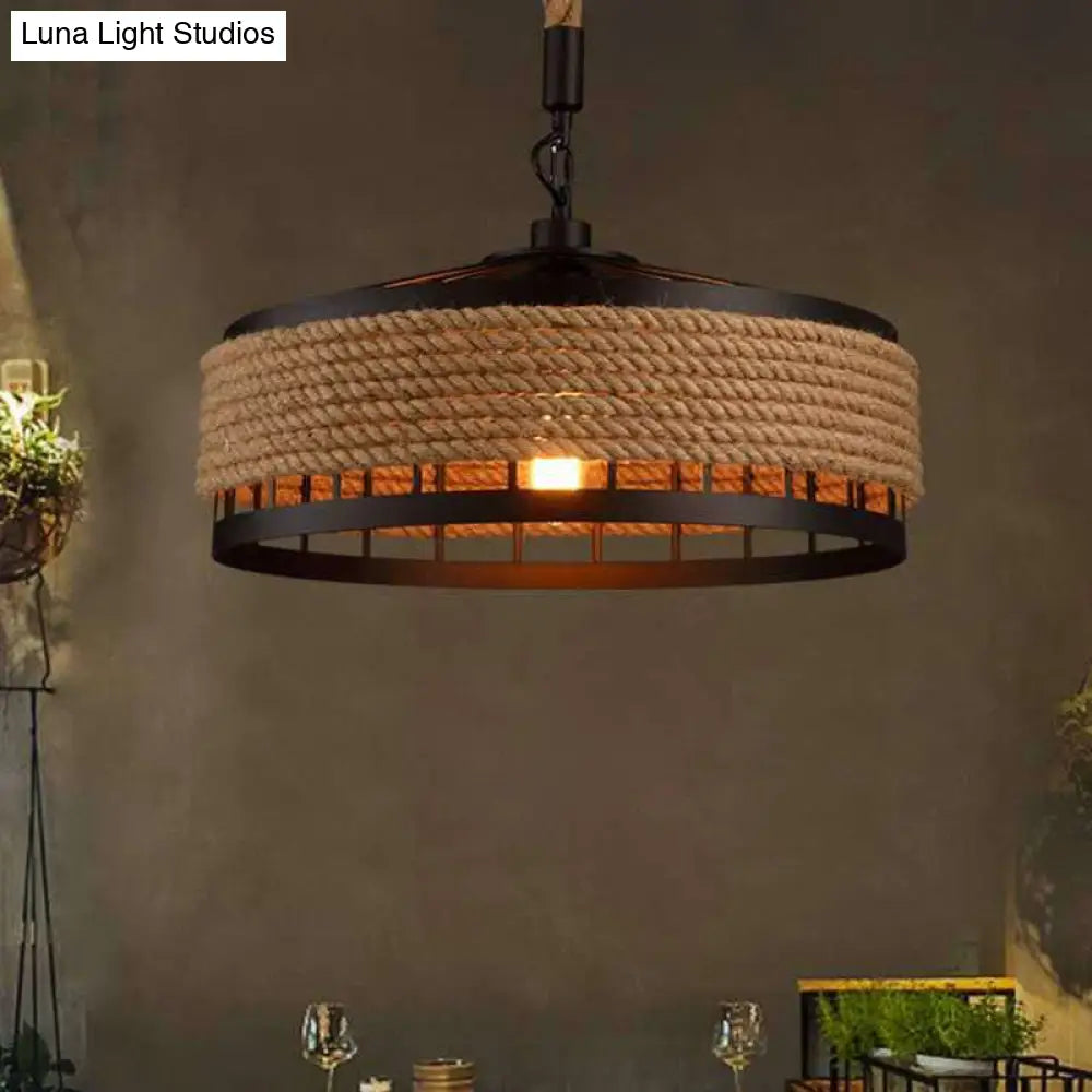 Barn Roped Cage Pendant Light - Lodge Sushi House Brown 12/16/19.5 Width 1 Bulb