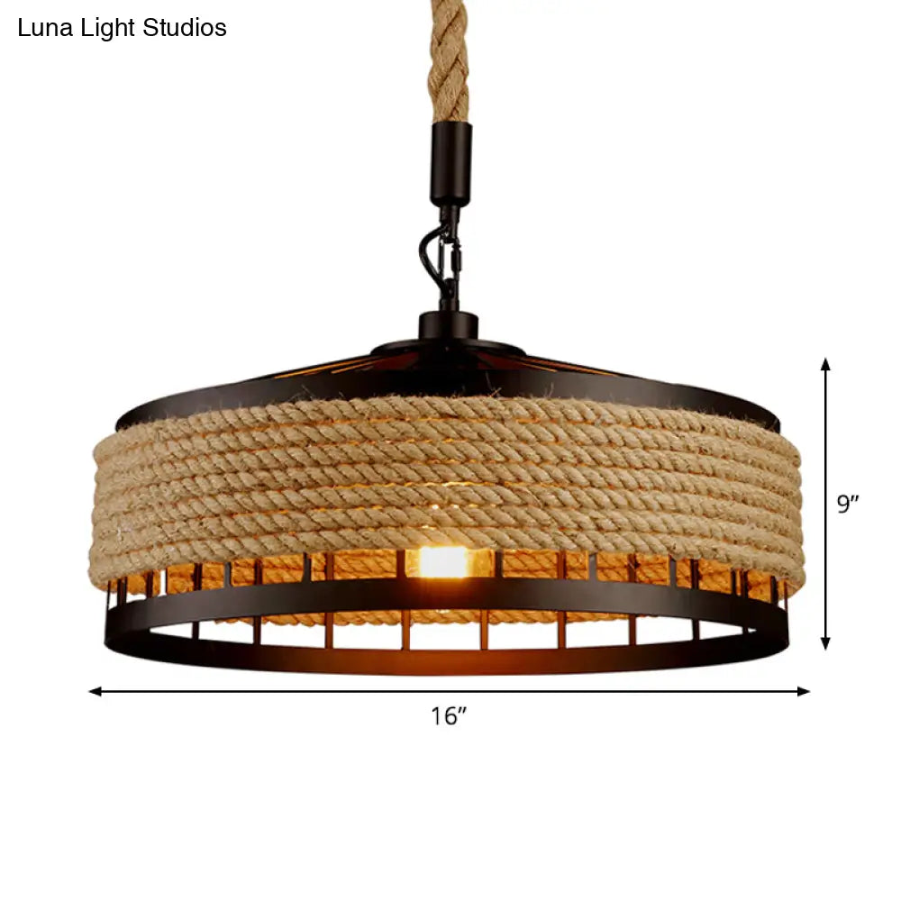 Barn Roped Cage Pendant Light - Lodge Sushi House Brown 12/16/19.5 Width 1 Bulb