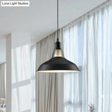 Barn Shade Hanging Lamp - 1 Light Metallic Pendant In Black/White 10.5/12/15 Inch Wide Perfect For