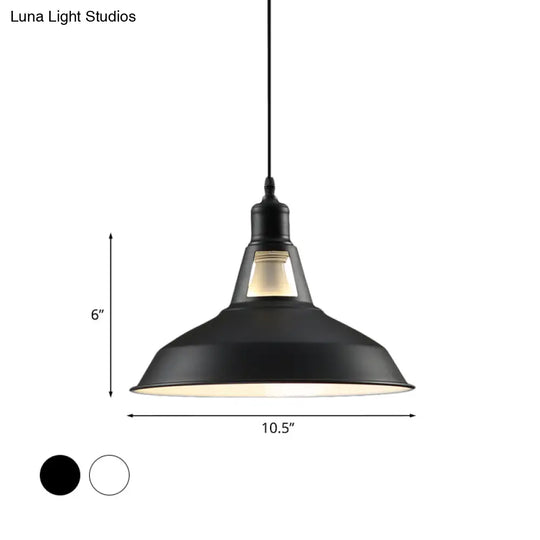 Barn Shade Hanging Lamp - 1 Light Metallic Pendant In Black/White 10.5/12/15 Inch Wide Perfect For