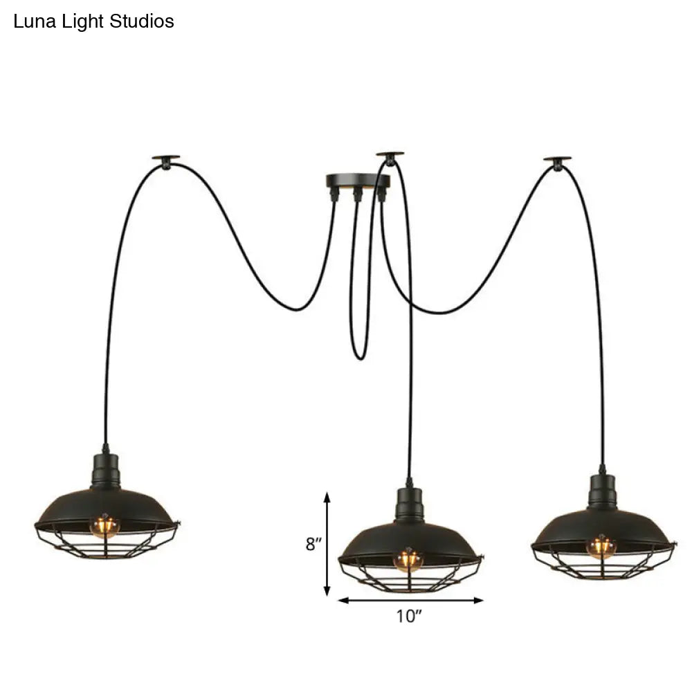 Barn Shade Metal Pendant Light - Industrial Style 3 Lights Kitchen Ceiling Fixture Wire Frame Swag