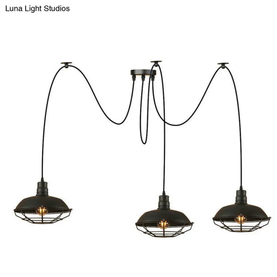 Industrial Style Metal Pendant Light - Barn Shade With 3 Lights Kitchen Ceiling Fixture In Black