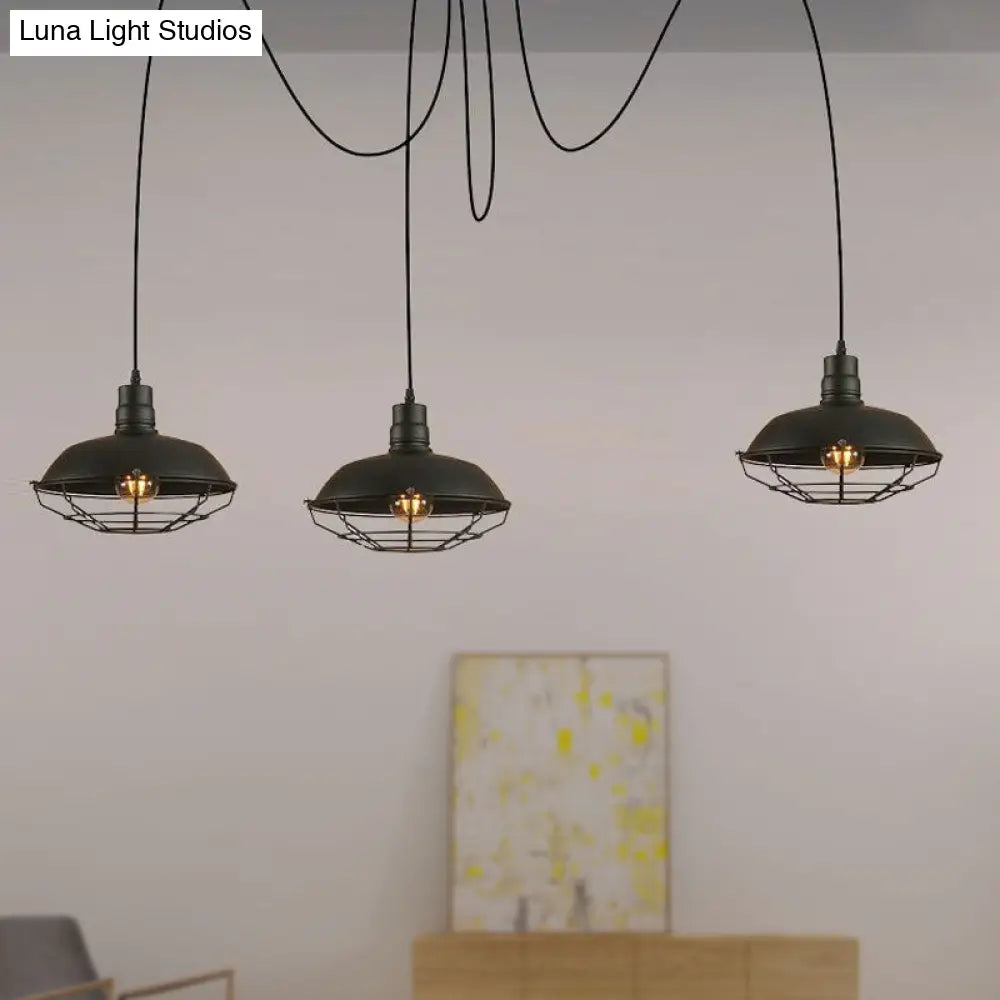 Barn Shade Metal Pendant Light - Industrial Style 3 Lights Kitchen Ceiling Fixture Wire Frame Swag