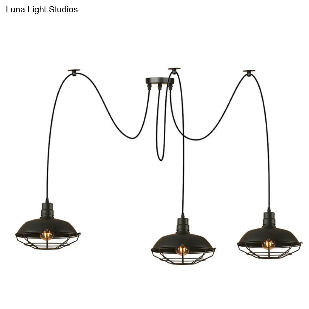 Barn Shade Metal Pendant Light - Industrial Style 3 Lights Kitchen Ceiling Fixture Wire Frame Swag