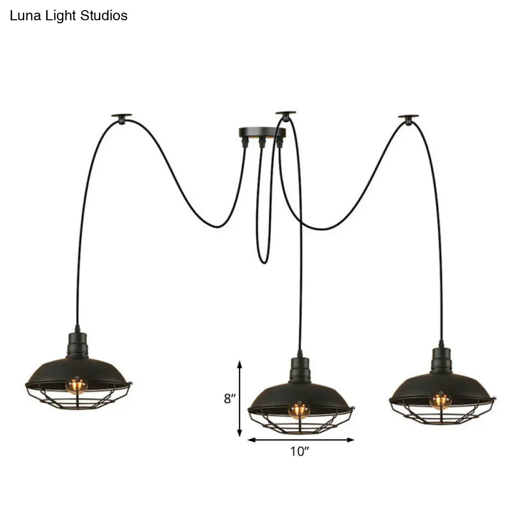 Industrial Style Metal Pendant Light - Barn Shade With 3 Lights Kitchen Ceiling Fixture In Black