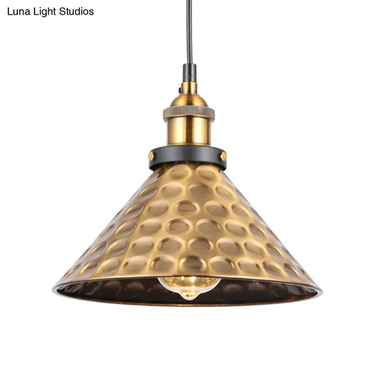 Barn Shade Metal Suspension Light - Industrial Style Adjustable Hanging Ceiling With Brass Finish