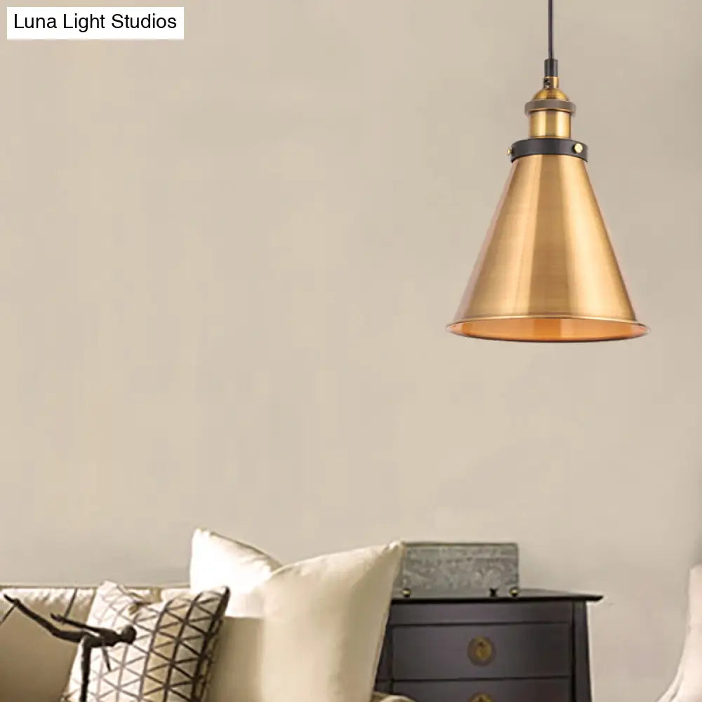 Barn Shade Metal Suspension Light - Industrial Style Adjustable Hanging Ceiling With Brass Finish