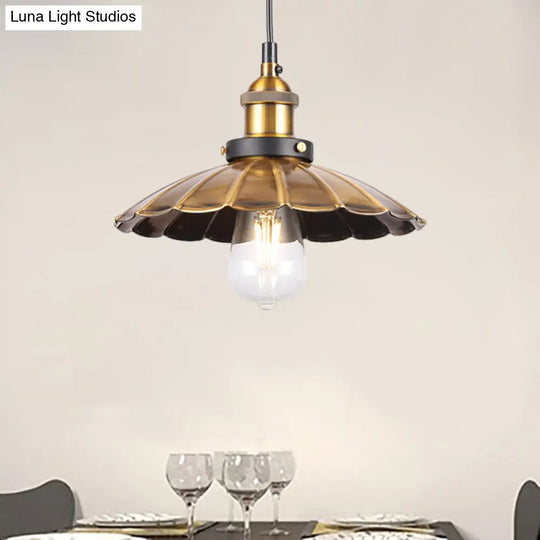 Industrial Style Barn Shade Metal Suspension Light - Adjustable Hanging Ceiling Fixture With Brass