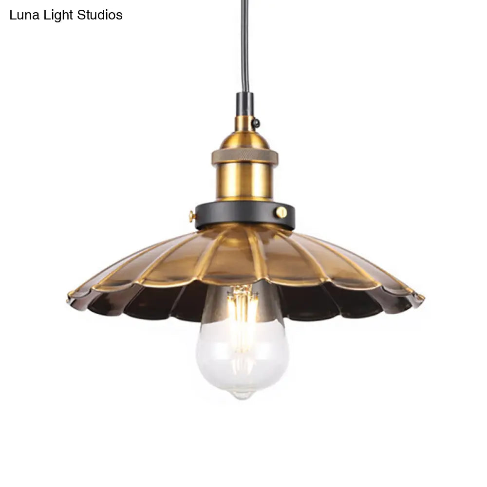 Industrial Style Barn Shade Metal Suspension Light - Adjustable Hanging Ceiling Fixture With Brass