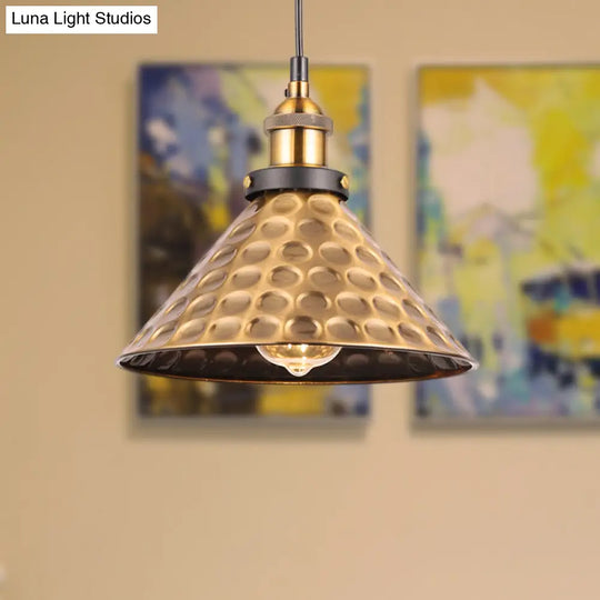 Barn Shade Metal Suspension Light - Industrial Style Adjustable Hanging Ceiling With Brass Finish