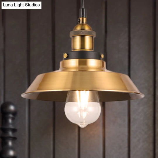 Industrial Style Barn Shade Metal Suspension Light - Adjustable Hanging Ceiling Fixture With Brass