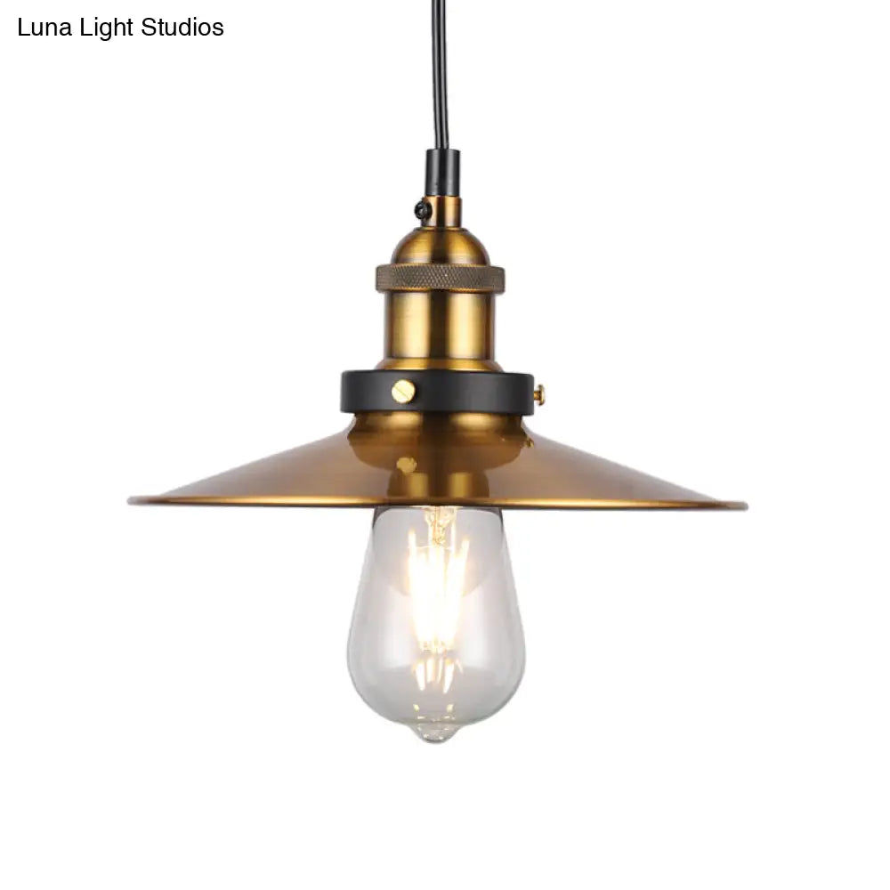 Barn Shade Metal Suspension Light - Industrial Style Adjustable Hanging Ceiling With Brass Finish