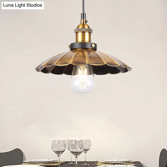 Barn Shade Metal Suspension Light - Industrial Style Adjustable Hanging Ceiling With Brass Finish