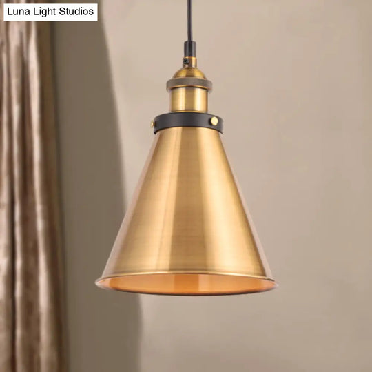 Barn Shade Metal Suspension Light - Industrial Style Adjustable Hanging Ceiling With Brass Finish