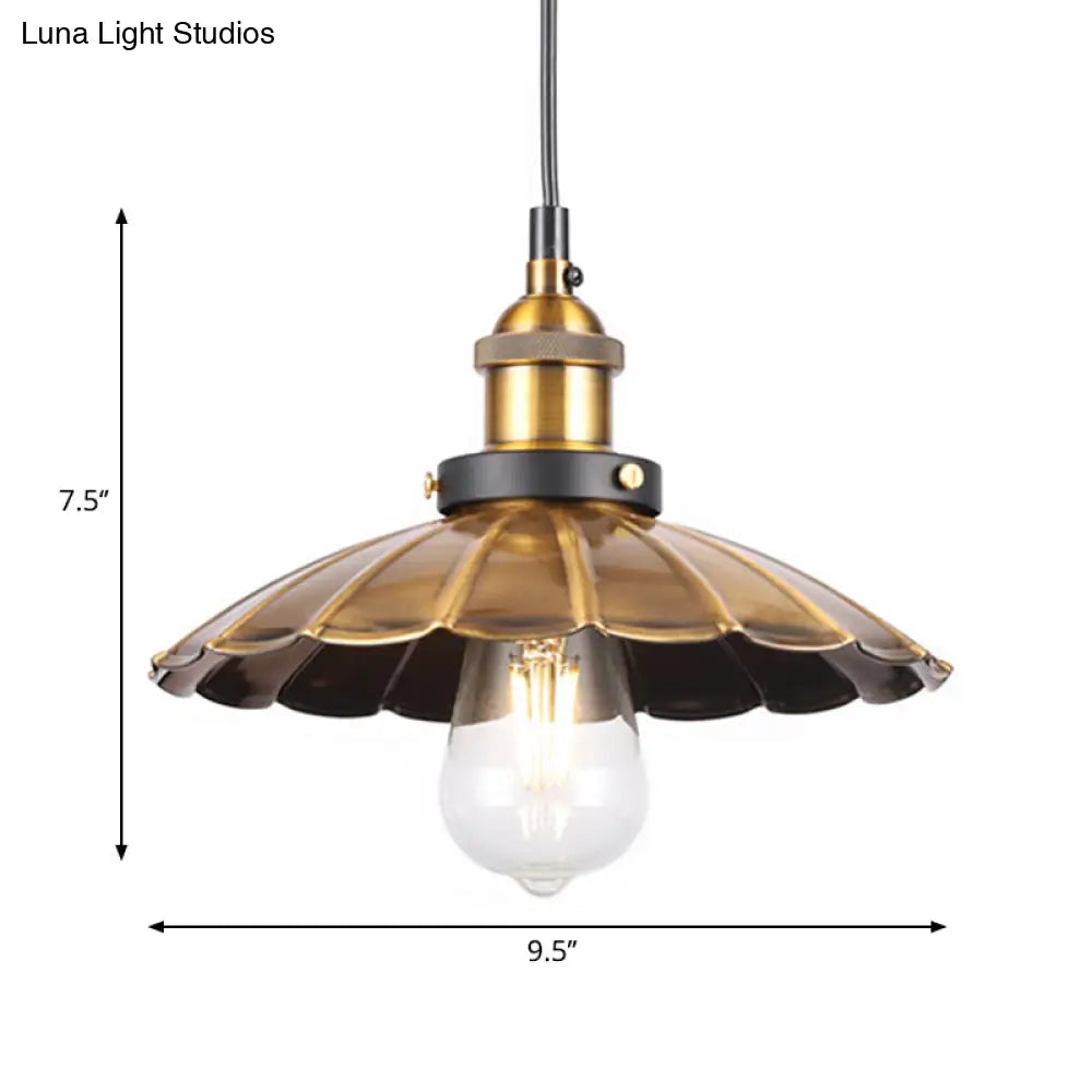 Barn Shade Metal Suspension Light - Industrial Style Adjustable Hanging Ceiling With Brass Finish