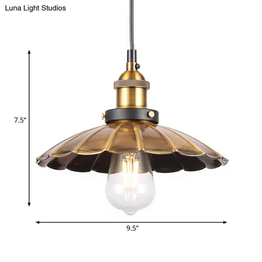 Barn Shade Metal Suspension Light - Industrial Style Adjustable Hanging Ceiling With Brass Finish