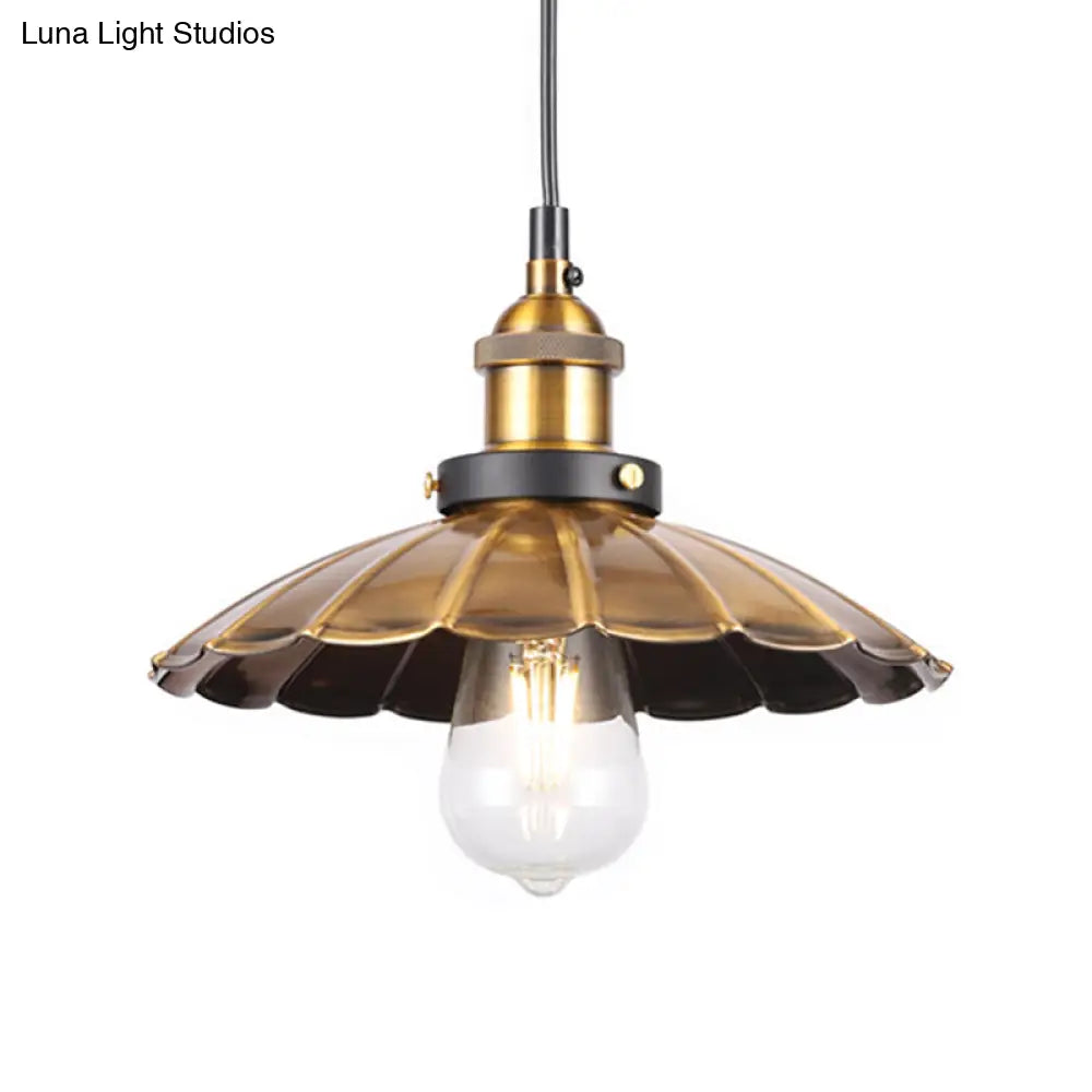 Barn Shade Metal Suspension Light - Industrial Style Adjustable Hanging Ceiling With Brass Finish