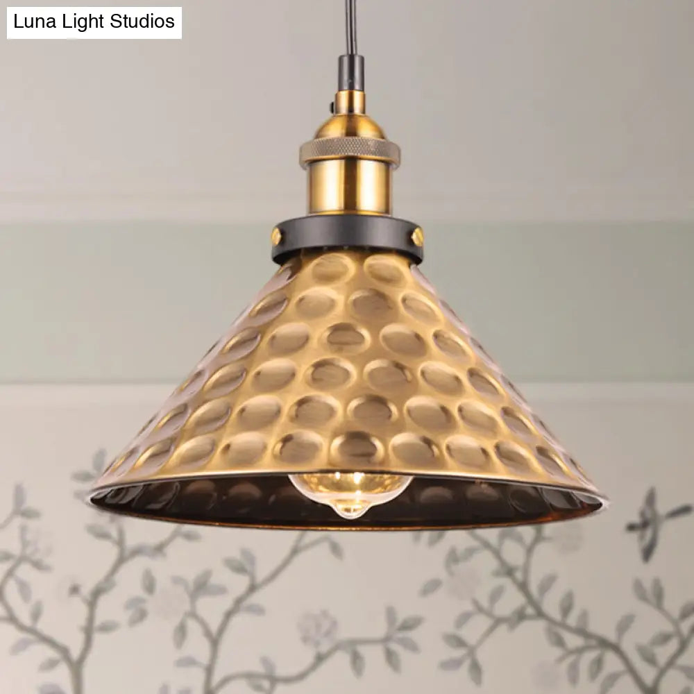 Industrial Style Barn Shade Metal Suspension Light - Adjustable Hanging Ceiling Fixture With Brass