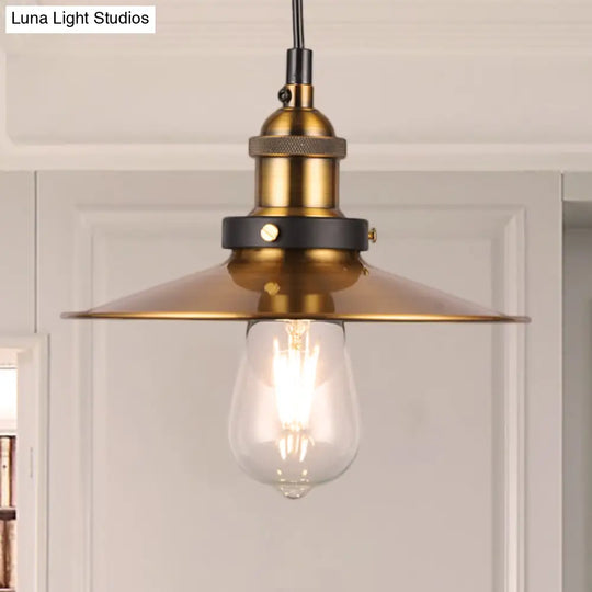 Industrial Style Barn Shade Metal Suspension Light - Adjustable Hanging Ceiling Fixture With Brass