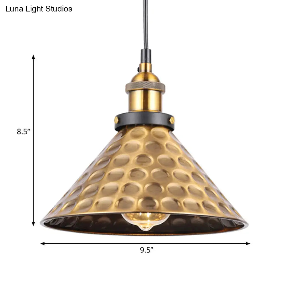 Industrial Style Barn Shade Metal Suspension Light - Adjustable Hanging Ceiling Fixture With Brass