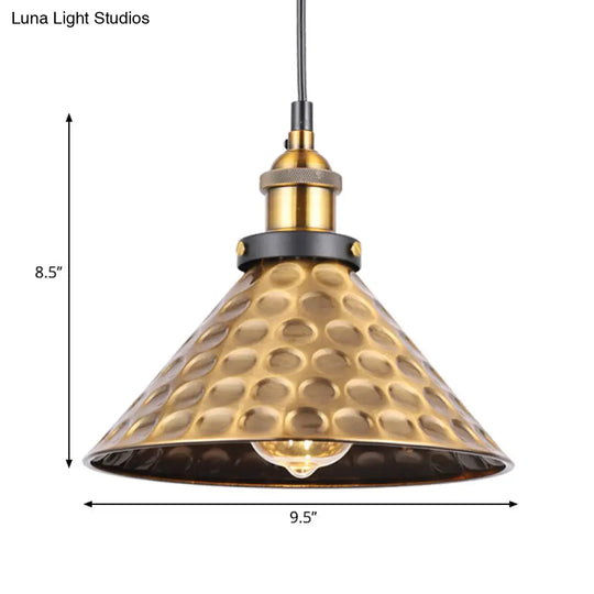 Industrial Style Barn Shade Metal Suspension Light - Adjustable Hanging Ceiling Fixture With Brass