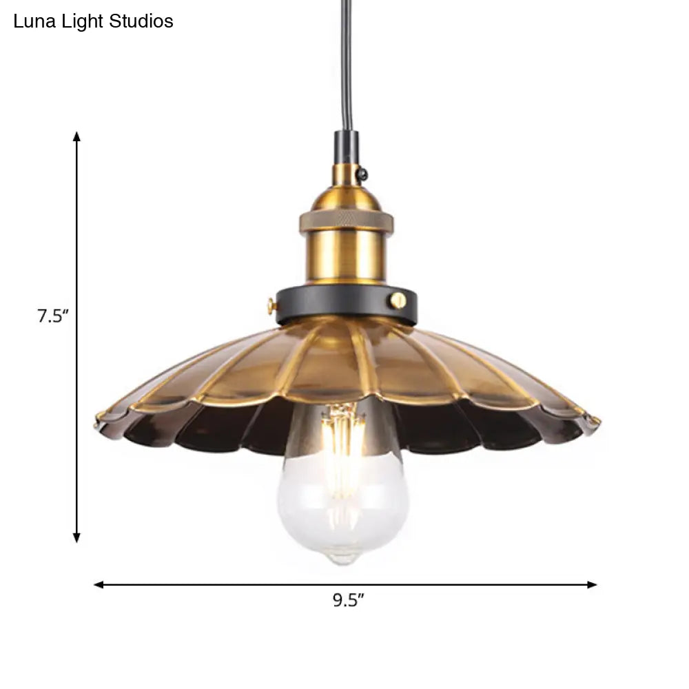 Industrial Style Barn Shade Metal Suspension Light - Adjustable Hanging Ceiling Fixture With Brass