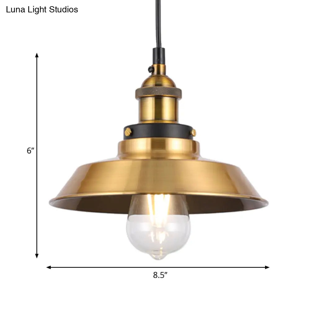 Barn Shade Metal Suspension Light - Industrial Style Adjustable Hanging Ceiling With Brass Finish