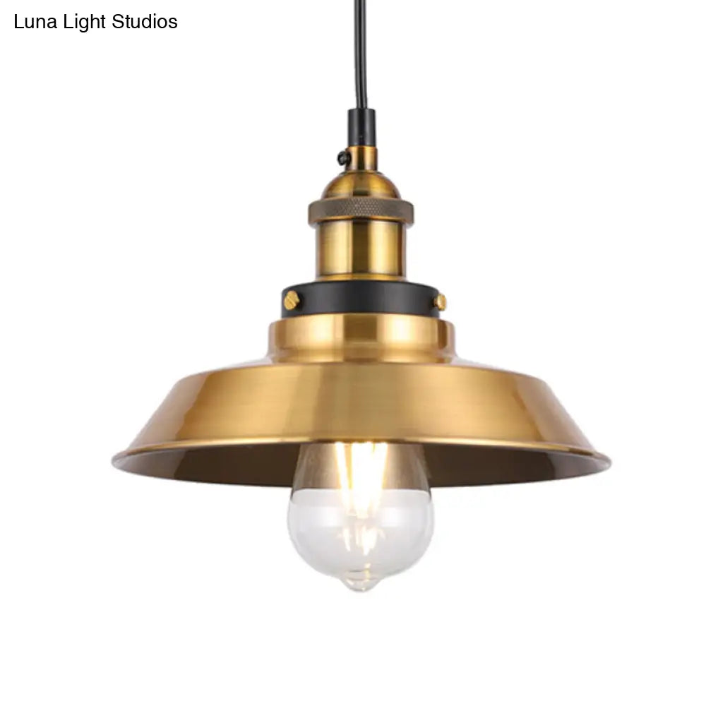 Industrial Style Barn Shade Metal Suspension Light - Adjustable Hanging Ceiling Fixture With Brass