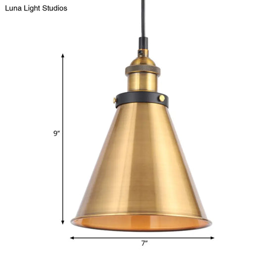 Industrial Style Barn Shade Metal Suspension Light - Adjustable Hanging Ceiling Fixture With Brass