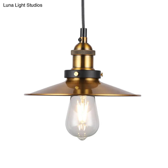 Industrial Style Barn Shade Metal Suspension Light - Adjustable Hanging Ceiling Fixture With Brass