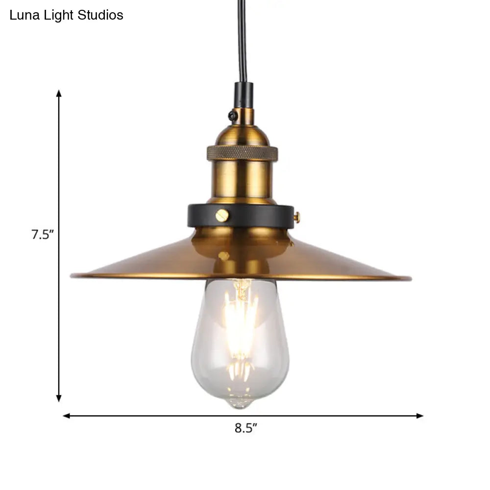 Industrial Style Barn Shade Metal Suspension Light - Adjustable Hanging Ceiling Fixture With Brass