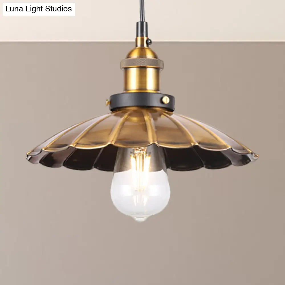 Industrial Style Barn Shade Metal Suspension Light - Adjustable Hanging Ceiling Fixture With Brass