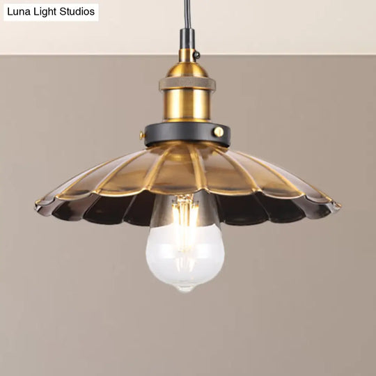 Industrial Style Barn Shade Metal Suspension Light - Adjustable Hanging Ceiling Fixture With Brass