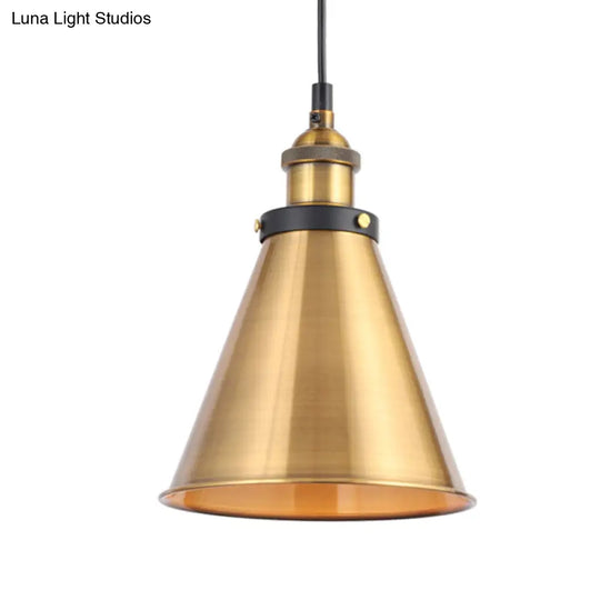 Industrial Style Barn Shade Metal Suspension Light - Adjustable Hanging Ceiling Fixture With Brass