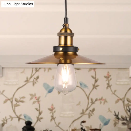 Barn Shade Metal Suspension Light - Industrial Style Adjustable Hanging Ceiling With Brass Finish