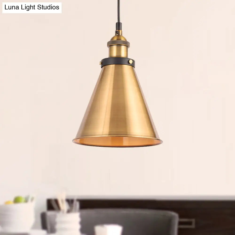 Industrial Style Barn Shade Metal Suspension Light - Adjustable Hanging Ceiling Fixture With Brass