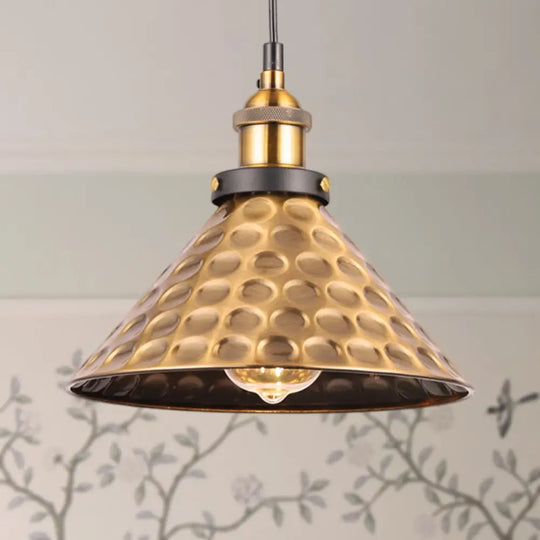 Barn Shade Metal Suspension Light - Industrial Style Adjustable Hanging Ceiling With Brass Finish /