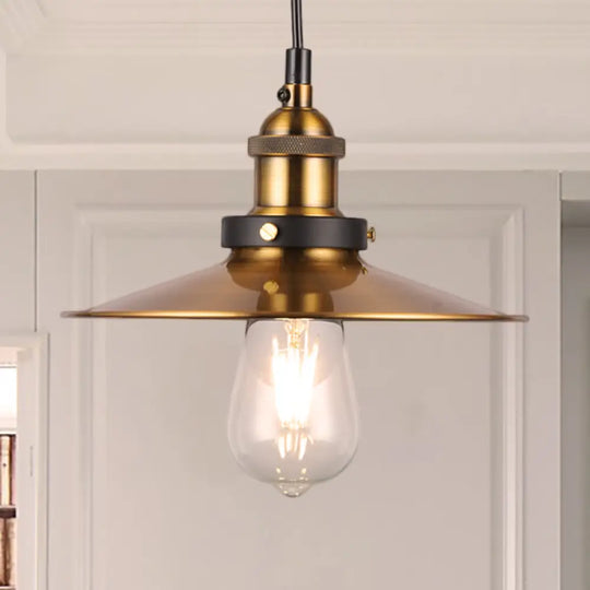 Barn Shade Metal Suspension Light - Industrial Style Adjustable Hanging Ceiling With Brass Finish /