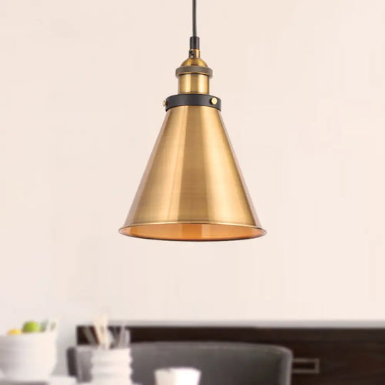 Barn Shade Metal Suspension Light - Industrial Style Adjustable Hanging Ceiling With Brass Finish /