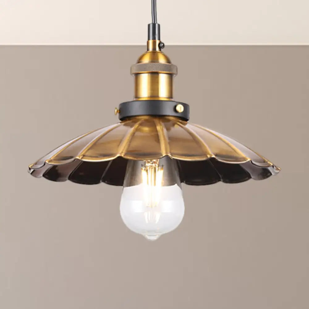 Barn Shade Metal Suspension Light - Industrial Style Adjustable Hanging Ceiling With Brass Finish /