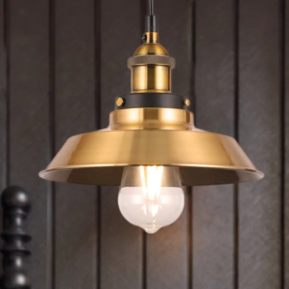 Barn Shade Metal Suspension Light - Industrial Style Adjustable Hanging Ceiling With Brass Finish /