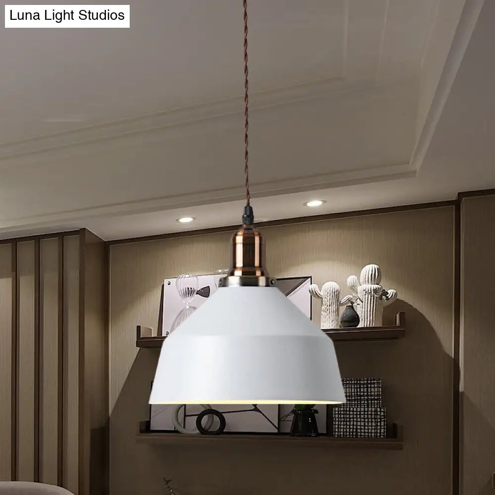 Barn Shade Pendant Light: Industrial Metallic Coffee Shop Fixture 1 Light White Ceiling