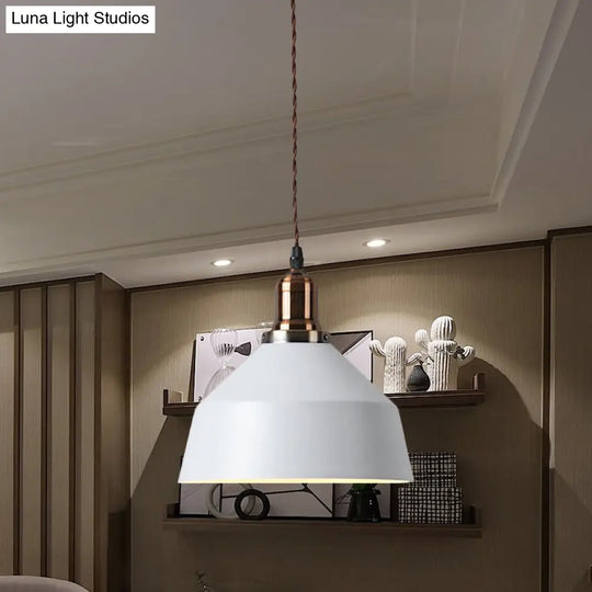 Barn Shade Pendant Light: Industrial Metallic Coffee Shop Fixture 1 Light White Ceiling