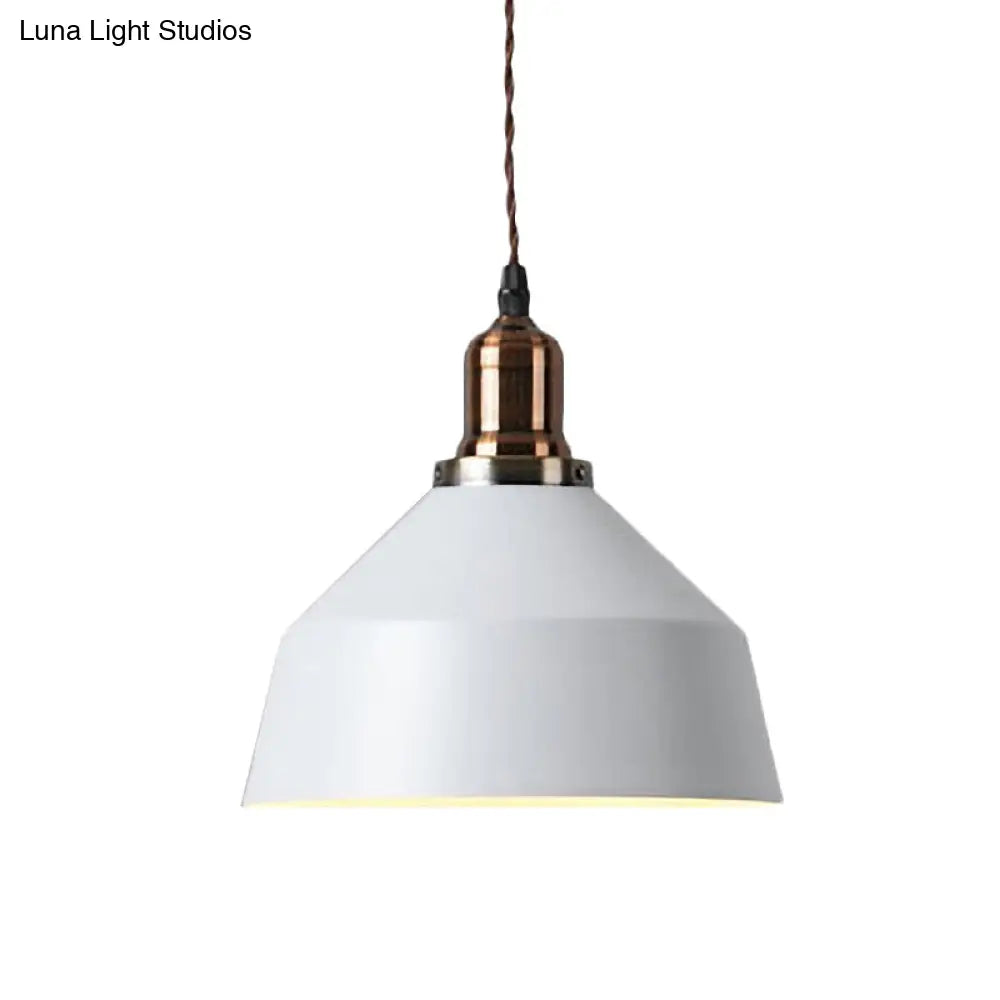 Barn Shade Pendant Light: Industrial Metallic Coffee Shop Fixture 1 Light White Ceiling